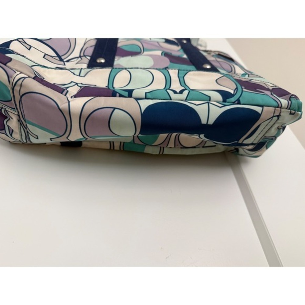 Coach Poppy Signature Tote Bag Multicolor Purple Teal Canvas M1163-117178 Flaw - Picture 7 of 17